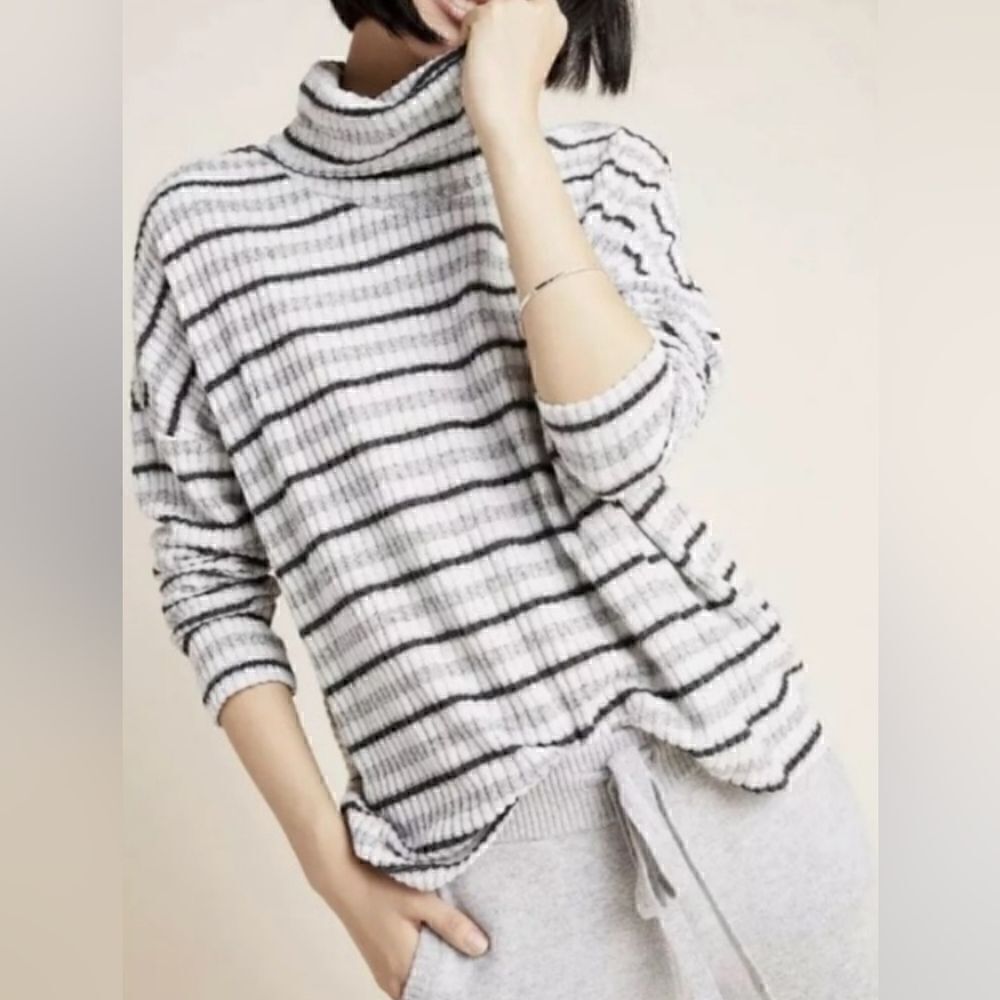 Anthropologie Striped Cowl Neck Top XS Cozycore Countryside Preppy Cabincore